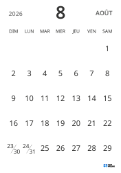 modèle de calendrier mensuel en format portrait, affichant uniquement les dates pour se concentrer sur la planification avec un design épuré