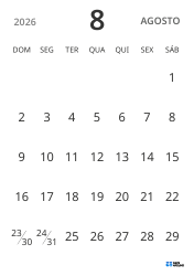 modelo de calendário mensal em retrato, exibindo apenas as datas para focar no planejamento com design simples