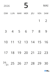 modèle de calendrier mensuel en format portrait, affichant uniquement les dates pour se concentrer sur la planification avec un design épuré