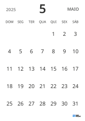 modelo de calendário mensal em retrato, exibindo apenas as datas para focar no planejamento com design simples