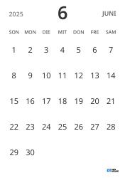 Monatskalender-Vorlage im Hochformat, mit Datumsanzeige für fokussierte Terminplanung in schlichtem Design