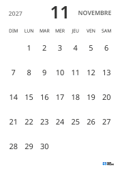modèle de calendrier mensuel en format portrait, affichant uniquement les dates pour se concentrer sur la planification avec un design épuré