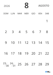 modello di calendario mensile in verticale, con solo le date per concentrarsi sulla pianificazione con un design semplice