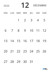 modèle de calendrier mensuel en format portrait, affichant uniquement les dates pour se concentrer sur la planification avec un design épuré