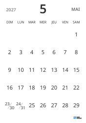 modèle de calendrier mensuel en format portrait, affichant uniquement les dates pour se concentrer sur la planification avec un design épuré