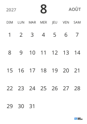 modèle de calendrier mensuel en format portrait, affichant uniquement les dates pour se concentrer sur la planification avec un design épuré