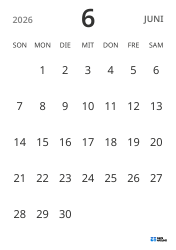 Monatskalender-Vorlage im Hochformat, mit Datumsanzeige für fokussierte Terminplanung in schlichtem Design