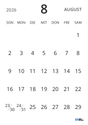 Monatskalender-Vorlage im Hochformat, mit Datumsanzeige für fokussierte Terminplanung in schlichtem Design