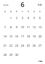 세로형 월간 달력 템플릿, 날짜만 표시해 일정 관리에 집중할 수 있는 심플한 디자인