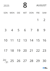 Monatskalender-Vorlage im Hochformat, mit Datumsanzeige für fokussierte Terminplanung in schlichtem Design
