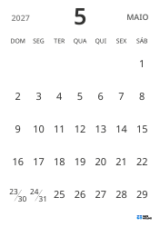 modelo de calendário mensal em retrato, exibindo apenas as datas para focar no planejamento com design simples