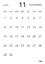 modèle de calendrier mensuel en format portrait, affichant uniquement les dates pour se concentrer sur la planification avec un design épuré