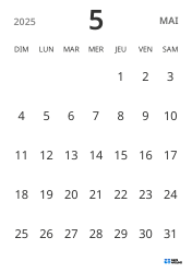 modèle de calendrier mensuel en format portrait, affichant uniquement les dates pour se concentrer sur la planification avec un design épuré