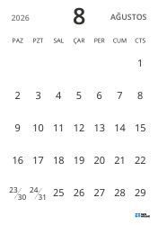 dikey aylık takvim şablonu, yalnızca tarihleri göstererek sade tasarımla planlamaya odaklanmayı sağlar