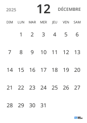 modèle de calendrier mensuel en format portrait, affichant uniquement les dates pour se concentrer sur la planification avec un design épuré