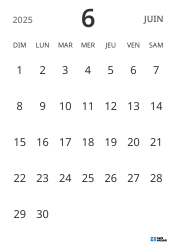 modèle de calendrier mensuel en format portrait, affichant uniquement les dates pour se concentrer sur la planification avec un design épuré