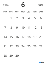 modèle de calendrier mensuel en format portrait, affichant uniquement les dates pour se concentrer sur la planification avec un design épuré