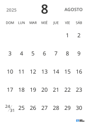 plantilla de calendario mensual en formato vertical, con solo fechas para centrarse en la planificación con un diseño sencillo