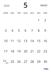 modelo de calendário mensal em retrato, exibindo apenas as datas para focar no planejamento com design simples