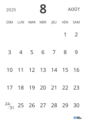 modèle de calendrier mensuel en format portrait, affichant uniquement les dates pour se concentrer sur la planification avec un design épuré
