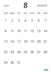 Monatskalender-Vorlage im Hochformat, mit Datumsanzeige für fokussierte Terminplanung in schlichtem Design