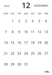 modelo de calendário mensal em retrato, exibindo apenas as datas para focar no planejamento com design simples