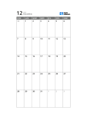 Modèle de calendrier mensuel sur 5 semaines avec zone de calendrier fine et large espace pour les notes (vertical)