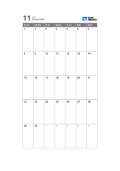 5-week monthly calendar template with a slim calendar area and a wide space for notes (vertical)