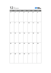 5-week monthly calendar template with a slim calendar area and a wide space for notes (vertical)