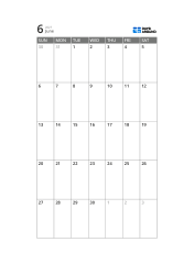 5-week monthly calendar template with a slim calendar area and a wide space for notes (vertical)