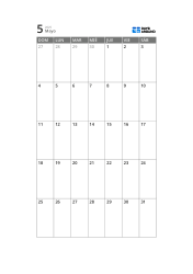 Plantilla de calendario mensual de 5 semanas con área de calendario compacta y amplio espacio para notas (vertical)