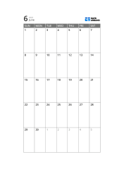 5-week monthly calendar template with a slim calendar area and a wide space for notes (vertical)