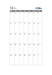 5-सप्ताह का मासिक कैलेंडर टेम्पलेट, जिसमें पतला कैलेंडर क्षेत्र और बड़ा नोट स्पेस है (ऊर्ध्वाधर)