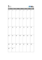 5-Wochen-Monatskalender mit schlankem Kalenderbereich und großzügigem Notizfeld (Hochformat)