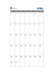 İnce takvim alanı ve geniş not bölümüyle düzenlemeye uygun 5 haftalık aylık takvim şablonu (dikey)