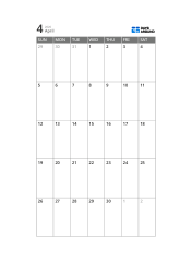 5-week monthly calendar template with a slim calendar area and a wide space for notes (vertical)