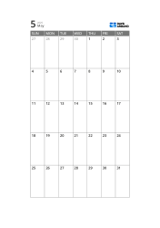 5-week monthly calendar template with a slim calendar area and a wide space for notes (vertical)