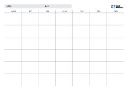 Modelo de calendário mensal sem datas em layout horizontal com opção de início no domingo ou segunda-feira e formatos de 5 ou 6 semanas, ideal para organizar tarefas de trabalho ou estudo