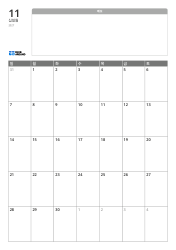 상단에는 넓은 무선 메모 공간, 하단에는 7열×5행 구성의 월간 달력이 포함된 월간 달력 템플릿(세로)