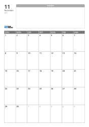 Monatskalendervorlage im Hochformat mit einem breiten, unlinierten Notizbereich oben und einem 7×5-Monatsraster unten.