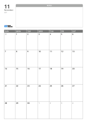 A portrait monthly calendar template with a wide unlined notes section at the top and a 7×5 monthly grid at the bottom.