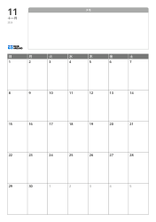 上部に広い無地メ모欄、下部に7×5の月間カレンダーを配置した縦向きの月간カレンダーテンプレート。