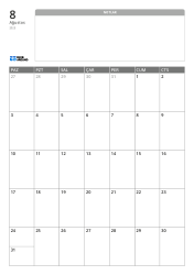 Üstte geniş çizgisiz not alanı, altta ise 7×5 aylık takvim bulunan dikey aylık takvim şablonu.