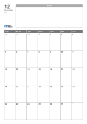 A portrait monthly calendar template with a wide unlined notes section at the top and a 7×5 monthly grid at the bottom.