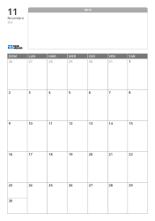 Modello di calendario mensile verticale con un ampio spazio note senza righe in alto e una griglia mensile 7×5 in basso.