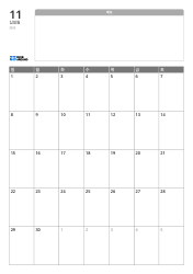 상단에는 넓은 무선 메모 공간, 하단에는 7열×5행 구성의 월간 달력이 포함된 월간 달력 템플릿(세로)
