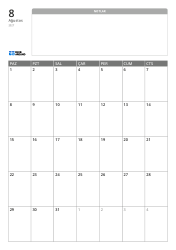 Üstte geniş çizgisiz not alanı, altta ise 7×5 aylık takvim bulunan dikey aylık takvim şablonu.