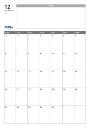 Modèle de calendrier mensuel au format portrait avec un large espace de notes non ligné en haut et une grille mensuelle 7×5 en bas.