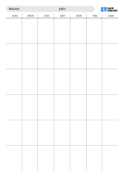 Undatierte Monatskalender-Vorlage im Portrait-Format mit wählbarem Sonntag- oder Montagstart sowie 5- oder 6-Wochen-Layout zur übersichtlichen Organisation von Arbeits- und Lernplänen