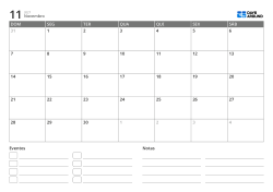 modelo de calendário mensal em paisagem com lista de eventos e área de notas